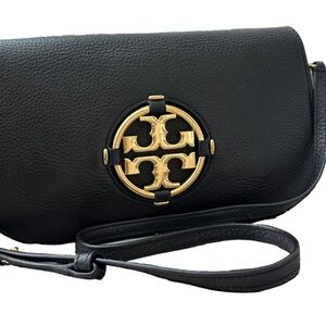 Tory Burch Black miller shoulder bag with Gold large logo